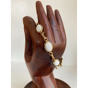 VTG MCM White Milk Glass Cabochon Bracelet-8 1/2" Length